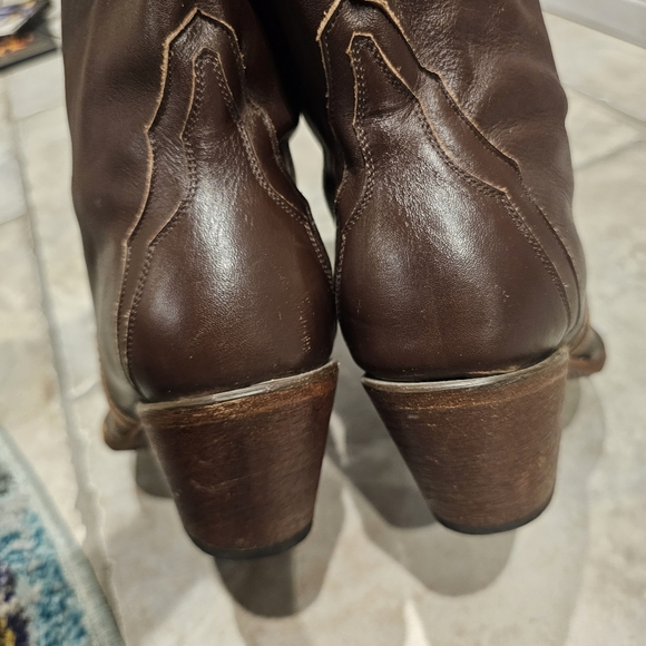 Western Brown Cowboy Tall Boots J.B Dillon Pointed Toe - Picture 10 of 13